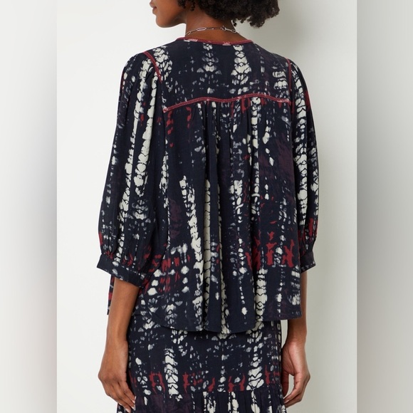 NEW BA&SH Isolde Dress Black Red Tie Dye Maxi Print Size 0 (Retail $420) NWOT - Picture 3 of 9